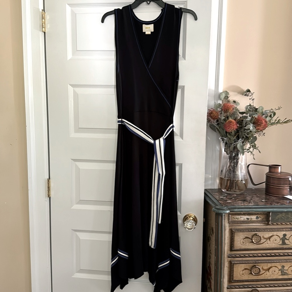 Mauve Asymmetrical Black Dress with White Accents
